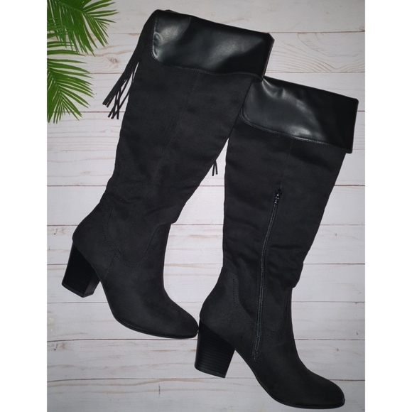 Andrew Geller Shoes - Andrew Geller Women's Suede "Guava" Boots, Tall Over The Knee, Black, Size 7